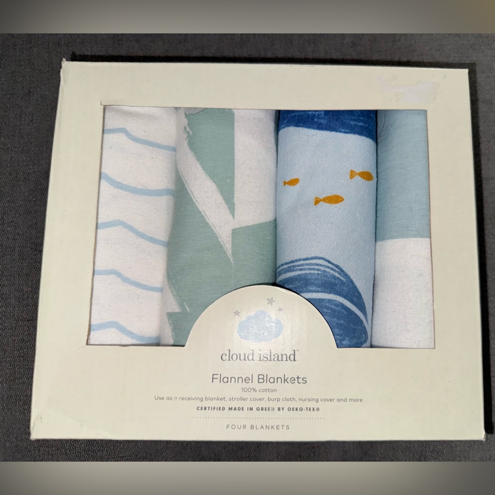 Cloud Island Flannel Blankets - Blue, White, and Yellow